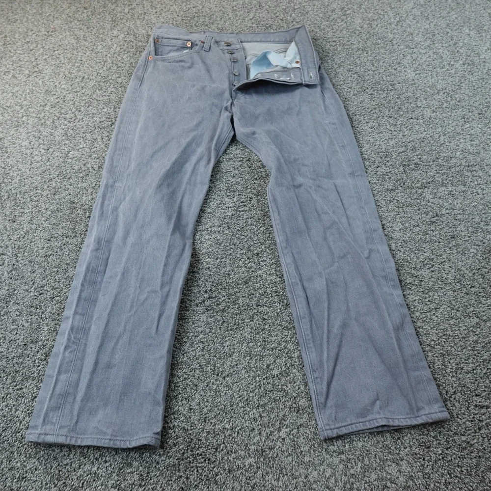 Levis Jeans Mens 32X30 Black Gray Denim Pants‎ 501 Button Fly Straight Western